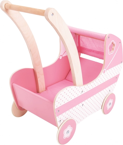 Poussette en bois rose pour poupées