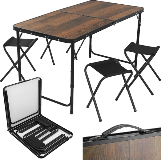 Table de camping pliante Gardlov avec 4 tabourets pliants
