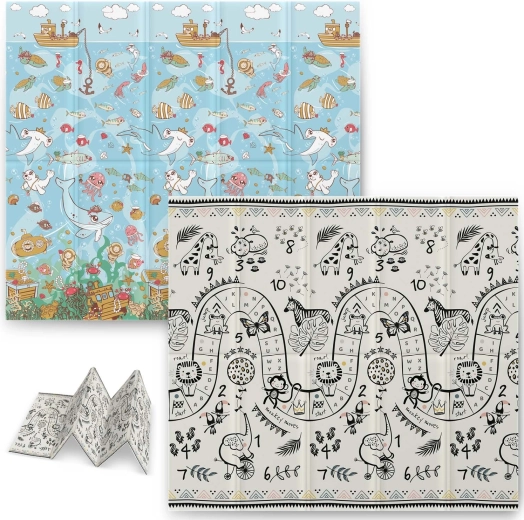 Tapis éducatif en mousse pliable 200 × 180 × 1 cm NUKIDO océan–safari