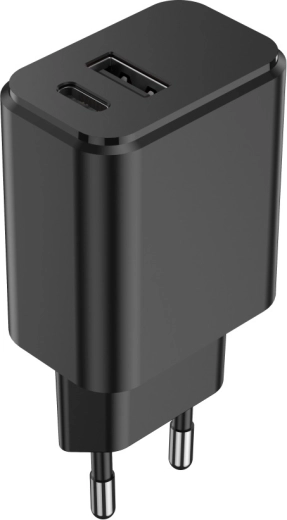 Chargeur secteur Setty 20 W avec USB‑C PD et USB‑A QC, noir