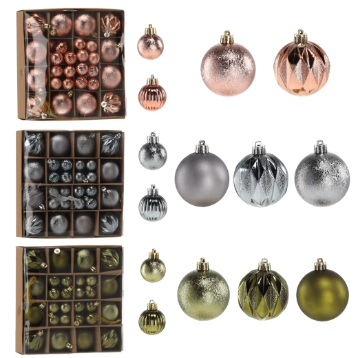 Set de 44 décorations de Noël incassables en coloris olive, cuivré et graphite