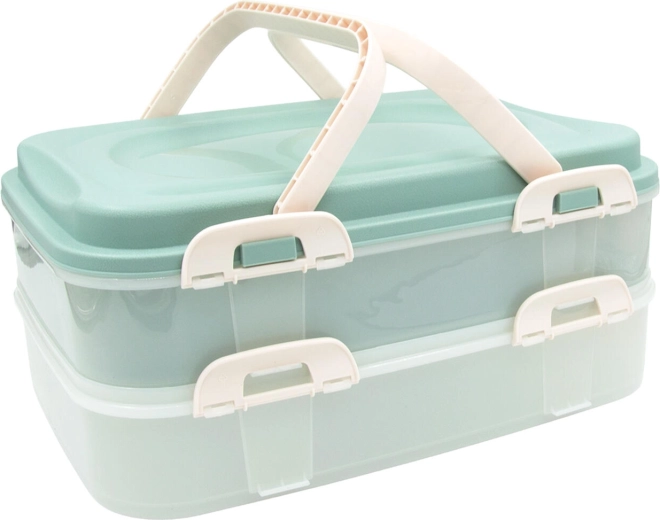 Boîte alimentaire à deux étages avec poignées, 40 × 30 × 18 cm, menthe