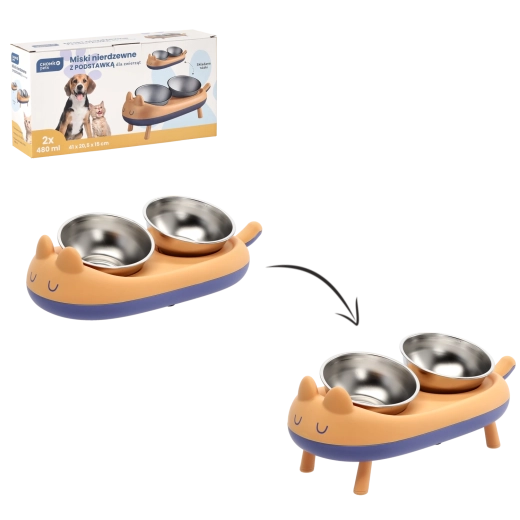 Support double surélevé avec bols en acier inoxydable pour chiens et chats 41 × 20,5 × 15 cm