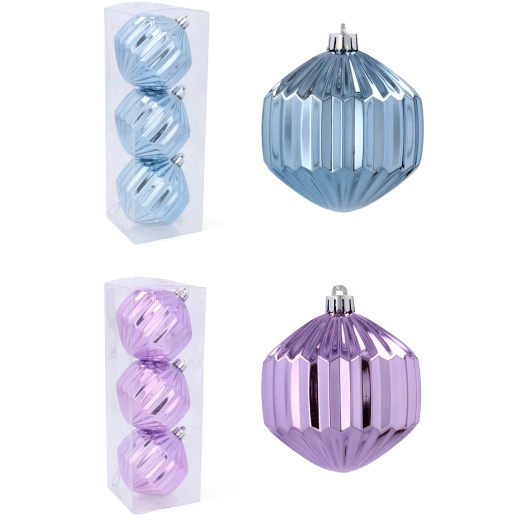 Set de boules de Noël en verre 8 cm – violet et bleu (3 pcs)