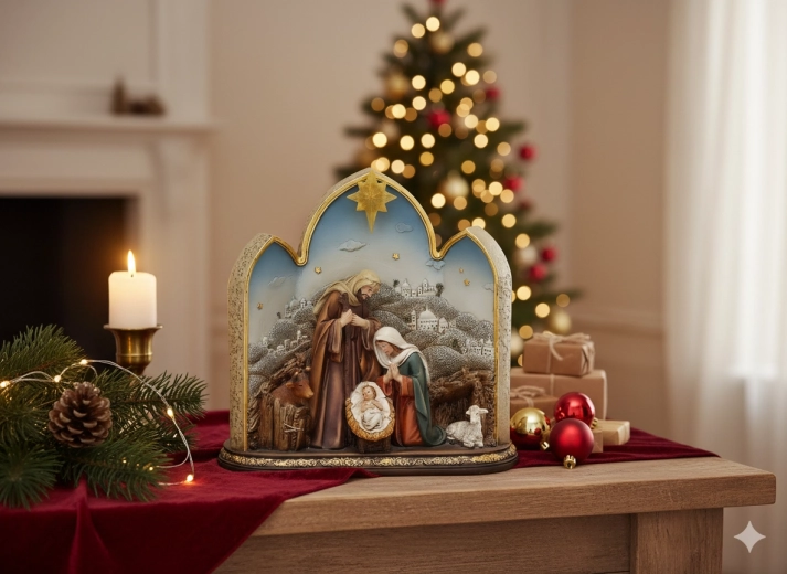 Figurine de crèche de Noël avec Sainte Famille et étoile LED 21 × 10 × 21 cm