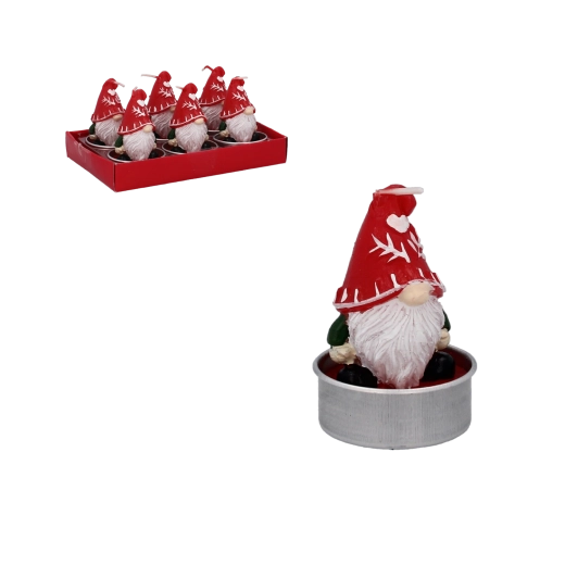 Bougies décoratives lutin au bonnet rouge – lot de 6 pièces