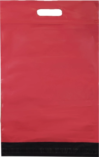 Sachets plastiques de coursier rouges avec poignée découpée 400 × 500 + 70 mm, 50 pcs, impression Thank You