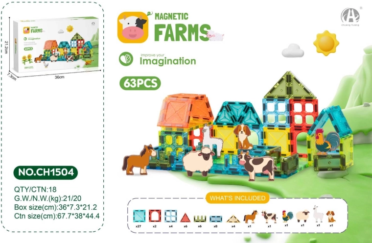 Blocs de construction magnétiques ferme – 63 pièces