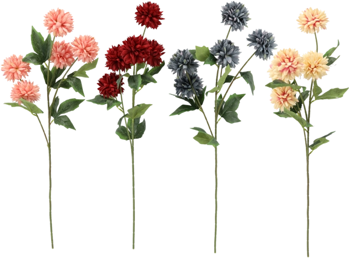 Branche artificielle de chrysanthème avec cinq fleurs 71 cm, assortiment de couleurs