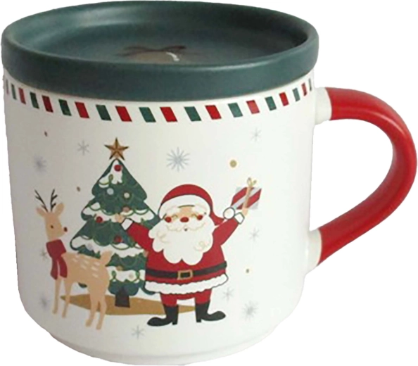 Mug de Noël en céramique avec motif du Père Noël et couvercle 405 ml