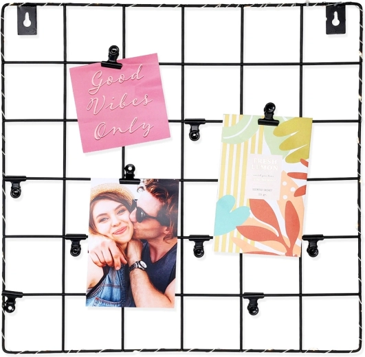 Grille photo murale en métal noir avec éclairage LED 36 × 36 cm - 1 pièce