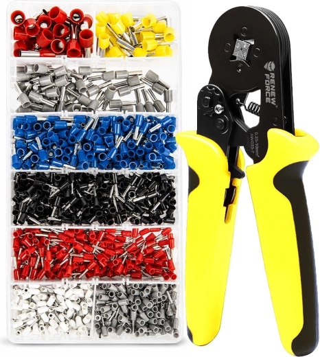 Pince à sertir pour embouts de câbles Renew Force 0,25–10 mm² avec kit de 1800 embouts dans un organiseur
