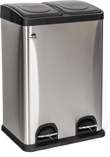 Poubelle en acier inoxydable pour tri sélectif 2×20 l avec pédale