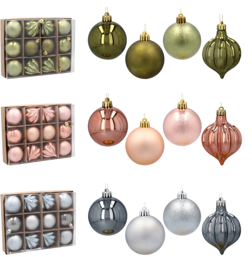 Set de boules de Noël 6 cm – olive, cuivré et graphite, 12 pcs