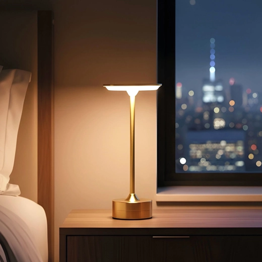 Lampe de table dorée rechargeable avec température de lumière et luminosité réglables