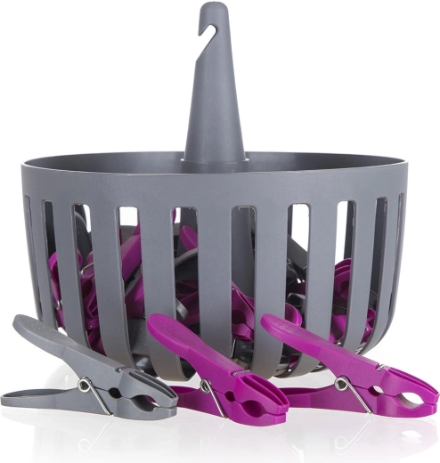 Panier suspendu avec pinces à linge BRILANZ, 30 pièces, assortiment de couleurs
