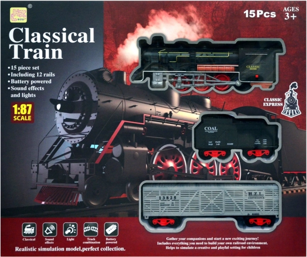 Circuit de train classique avec locomotive et deux wagons de marchandises - 1 pièce