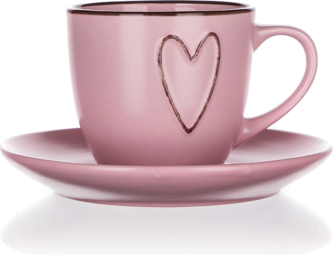 Tasse avec soucoupe 260 ml HEART rose en céramique