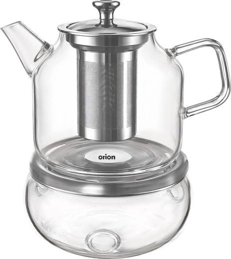 Théière en verre Orion en verre borosilicaté avec filtre en inox et réchaud 1,22 l