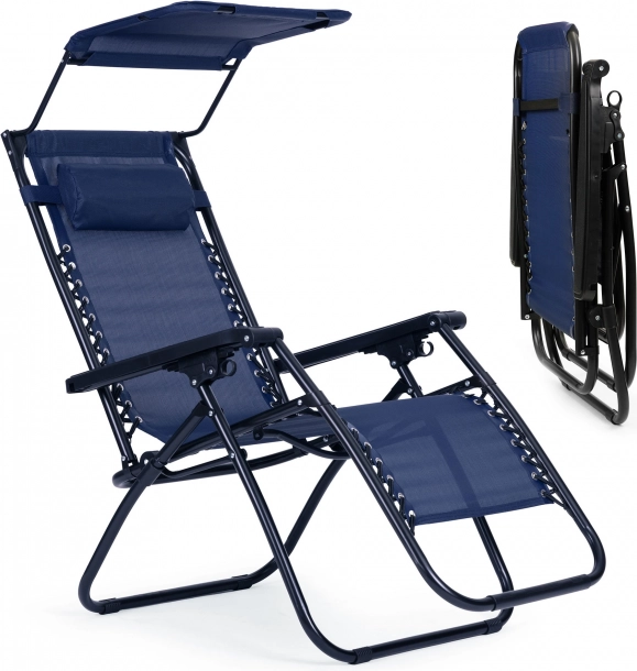 Chaise longue de jardin réglable avec auvent, bleue