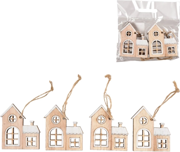 Petites maisons en bois à suspendre blanches – 4 pcs