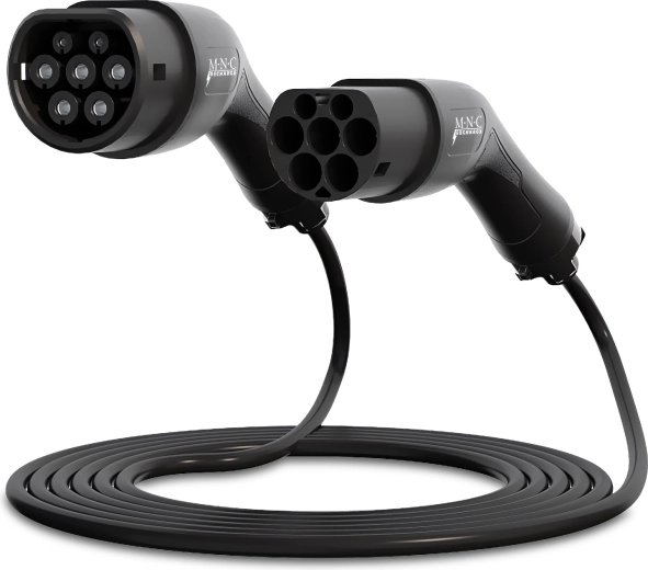 Câble de recharge pour véhicules électriques Type 2–Type 2 avec sac, 5 m, 11 kW