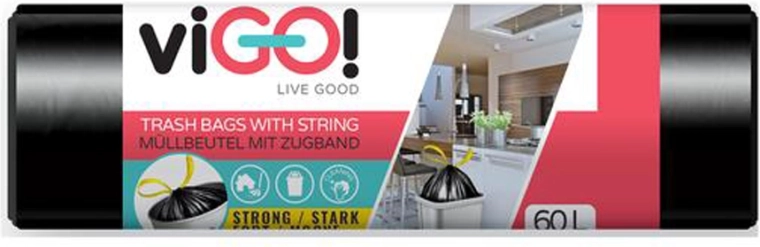 Sacs poubelle à lien coulissant 60 l VIGO, 15 pcs