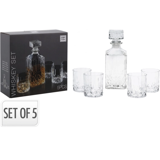 Carafe à whisky en verre 900 ml avec 4 verres 230 ml, ensemble de 5 pièces