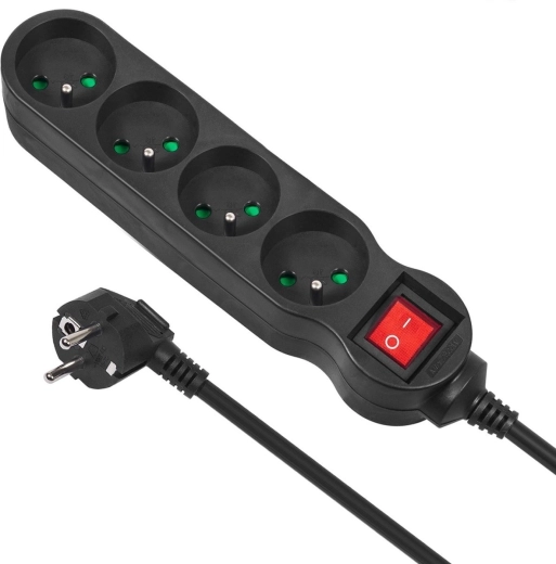 Multiprise parafoudre 4 prises 3 m noire MACELEAN ENERGY MCE181 2300 W