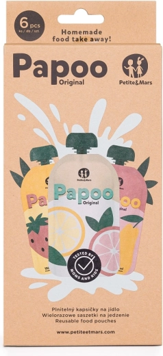 Pochettes alimentaires réutilisables PETITE&MARS Papoo Original, 6 pcs