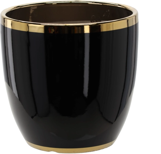 Cache-pot en céramique 30,5 × 30,5 × 30,5 cm noir avec bord doré