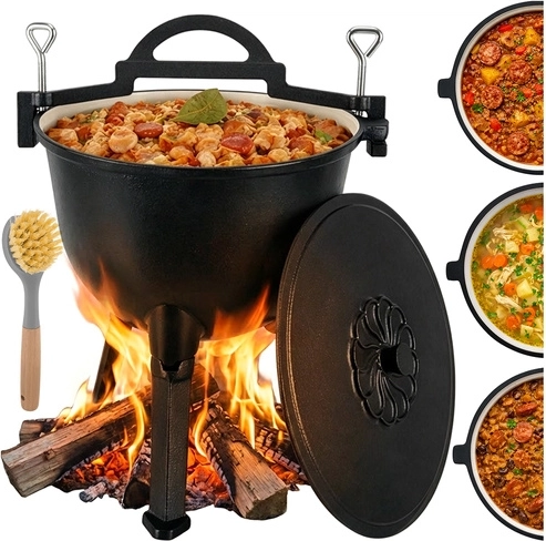 Chaudron en fonte émaillée pour feu 10 l KAMINER avec trépied et couvercle