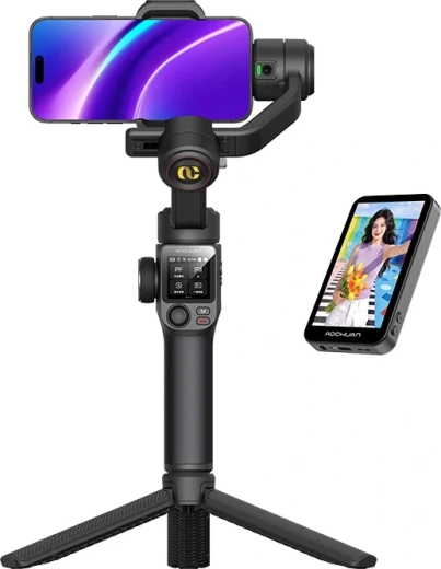 Stabilisateur Aochuan S3 à 3 axes pour téléphone avec écran tactile, suivi IA et éclairage LED (noir)