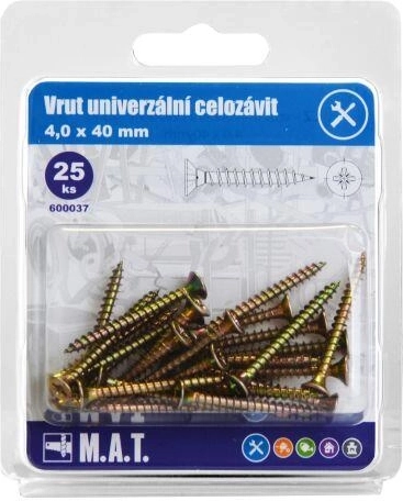 Vis universelles à filetage total 4 × 40 mm, zinguées, 25 pcs