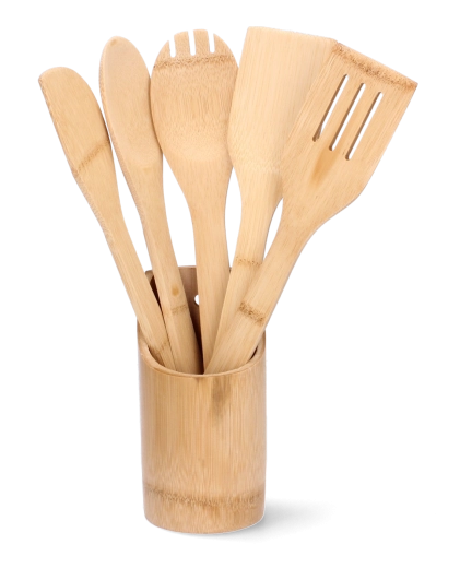 Set de cuisine en bambou 6 pièces avec support