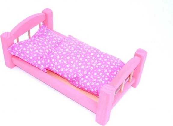 Lit bébé en bois pour poupées rose