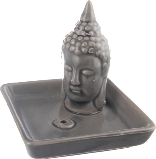 Porte-encens en céramique Bouddha gris