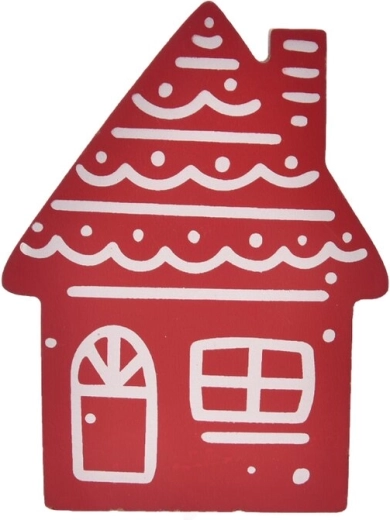 Petite maison décorative en bois rouge/blanc 15 cm