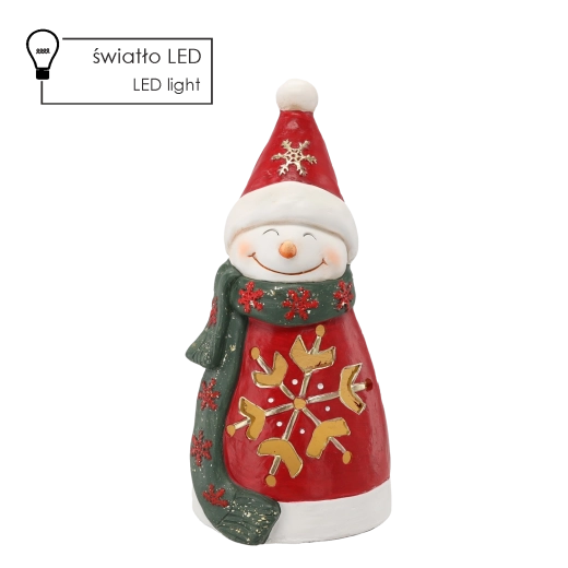 Figurine de bonhomme de neige de Noël avec flocon de neige et éclairage LED 39,7 cm