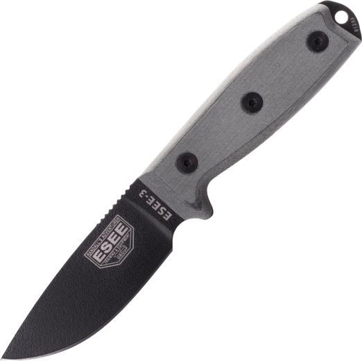 ESEE Model 3 – couteau outdoor universel avec lame noire et manche Micarta gris
