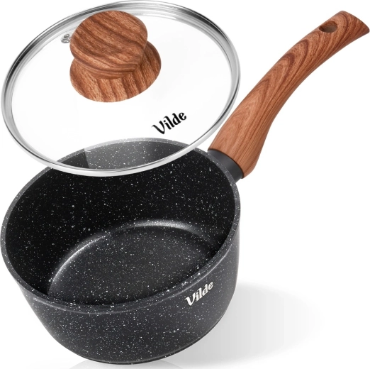 Casserole avec revêtement granit antiadhésif et couvercle en verre 16 cm, 1,2 l