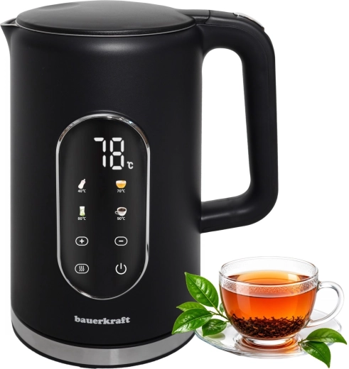Bouilloire électrique sans fil Bauerkraft 1,7 l noire avec réglage de la température