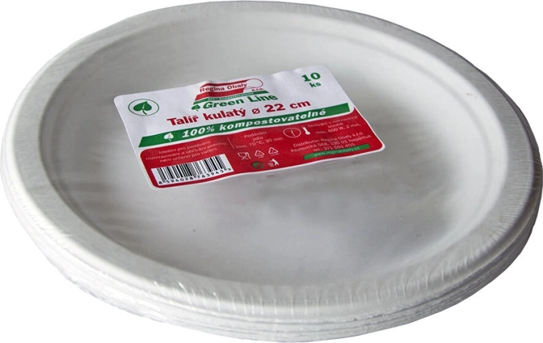 Assiettes plates en bagasse de canne à sucre 22 cm, 10 pcs