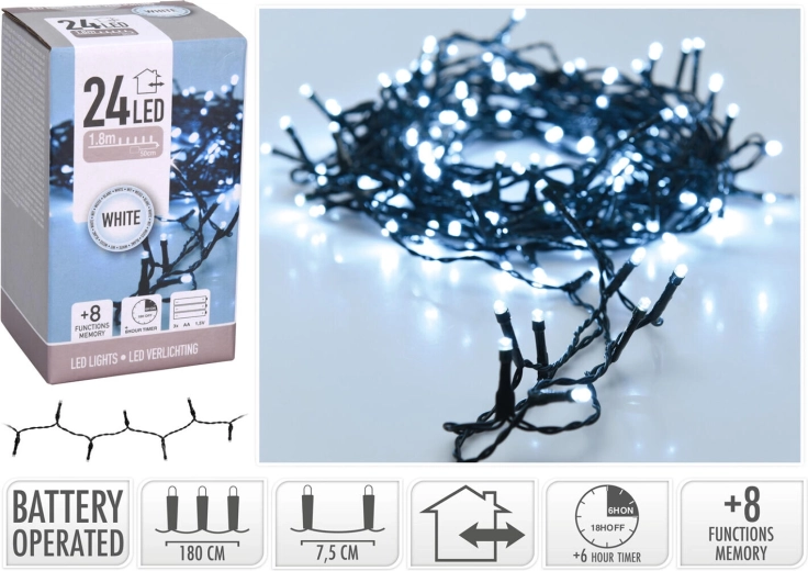 Guirlande lumineuse LED de Noël 1,8 m blanc froid avec minuteur - 1 pièce