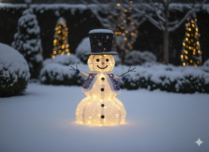 Bonhomme de neige LED de Noël 1,2 m – 100 LED blanc chaud, pour intérieur et extérieur