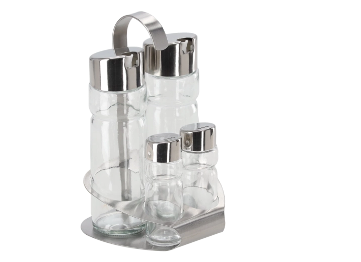 Set d'épices 4 pièces en acier inoxydable et verre