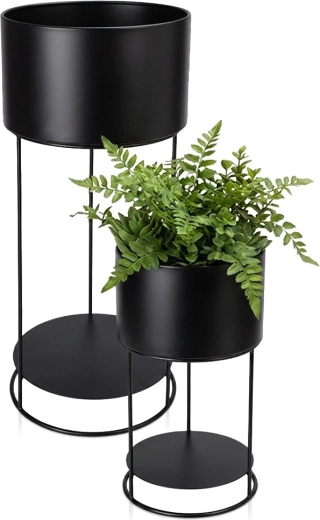 Support à fleurs en métal noir mat, lot de 2 pièces