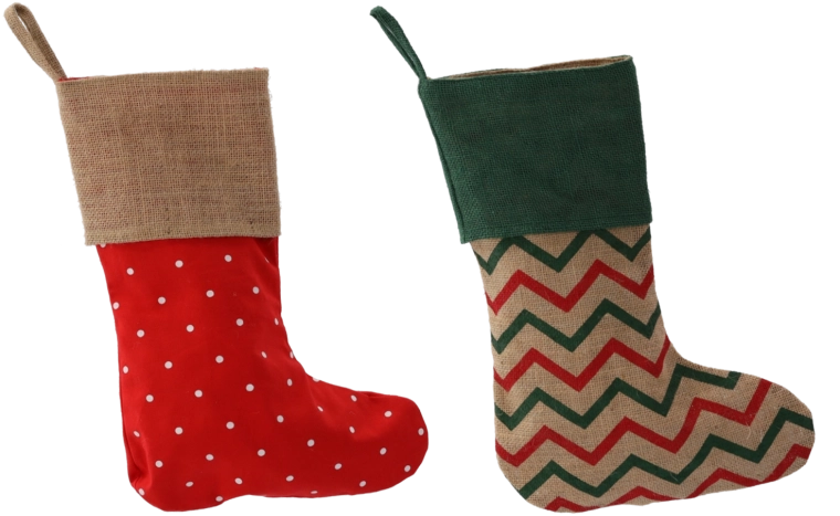 Chaussette de Noël en jute et coton avec mix de motifs 19 × 30/44 cm