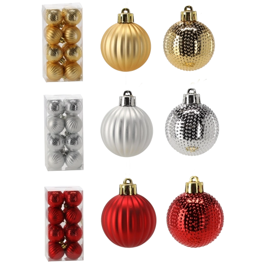 Set de boules de Noël 4 cm – rouges, dorées et argentées (16 pièces)