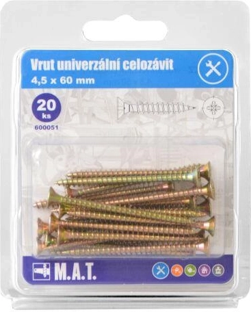 Vis universelle à filetage total 4,5 × 60 mm, zinguée, 20 pcs
